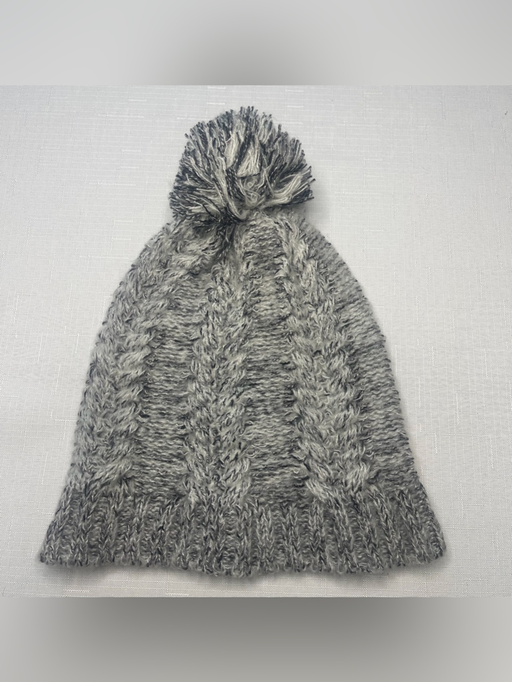 New York & Company Marbled Knit Pom Pom Beanie Hat Grey (OS)